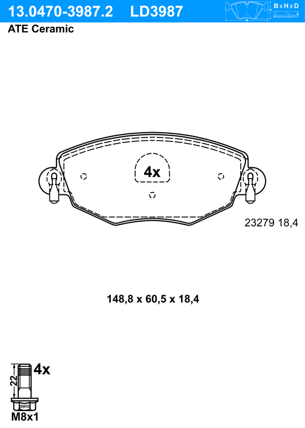 ATE Bremseklodser 13047039872 for FORD JAGUAR