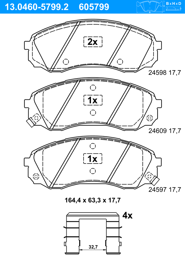 ATE Bremseklodser 13046057992 for KIA HYUNDAI