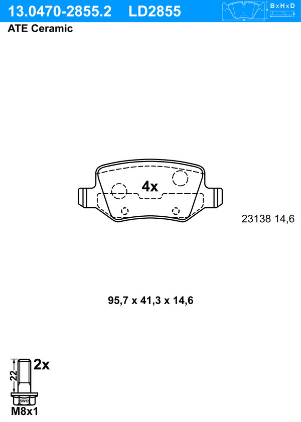 ATE Bremseklodser 13047028552 for MERCEDES-BENZ
