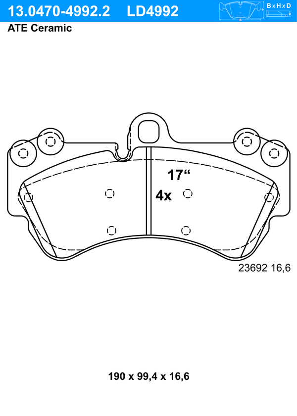 ATE Bremseklodser 13047049922 for MERCEDES-BENZ PORSCHE VAG