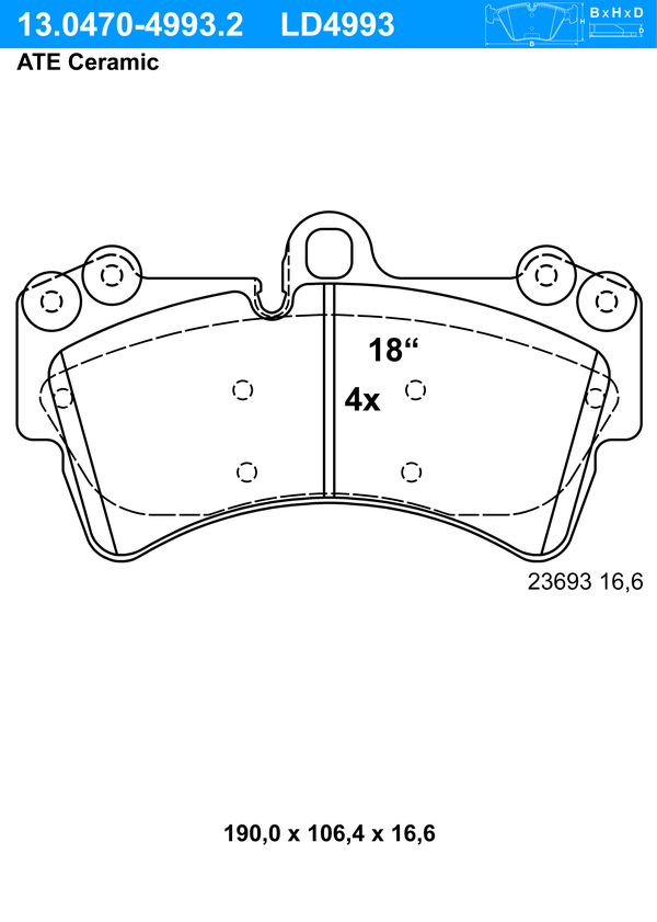 ATE Bremseklodser 13047049932 for PORSCHE VAG