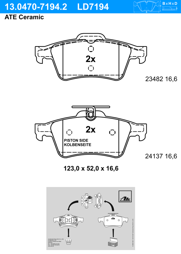 ATE Bremseklodser 13047071942 for FORD VAUXHALL SAAB