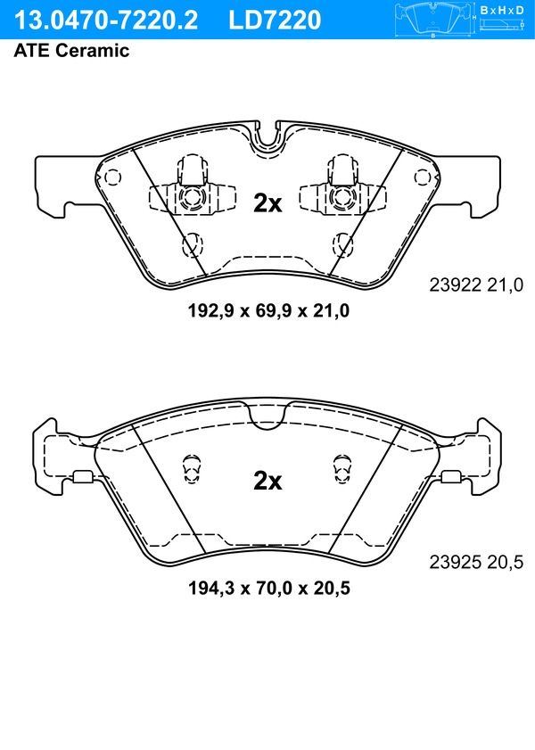 ATE Bremseklodser 13047072202 for MERCEDES-BENZ