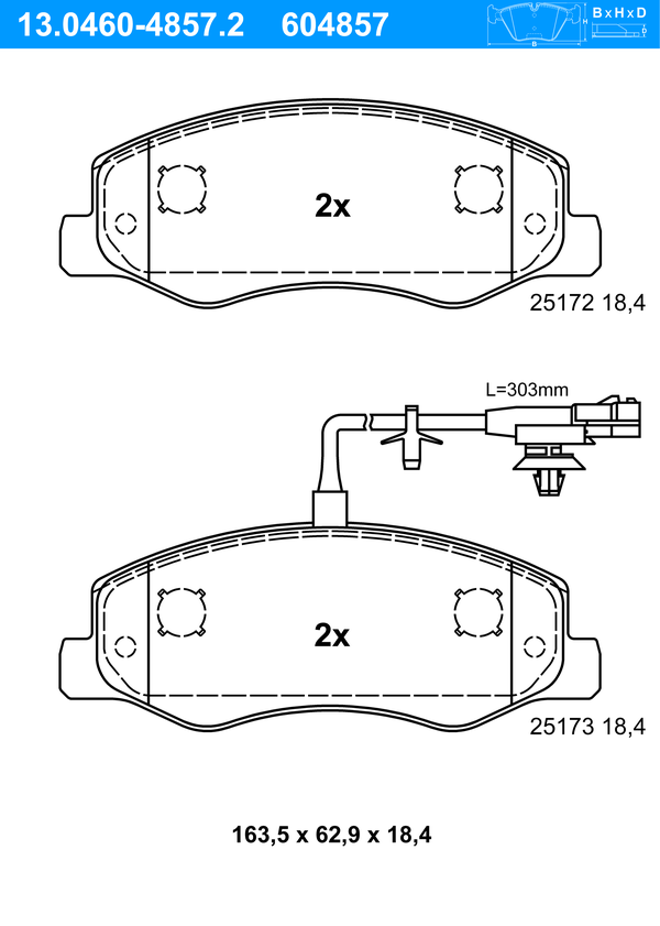 ATE Bremseklodser 13046048572 for VAUXHALL NISSAN RENAULT