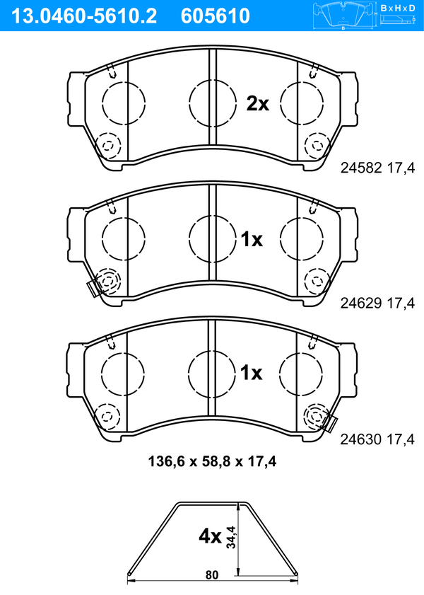 ATE Bremseklodser 13046056102 for MAZDA