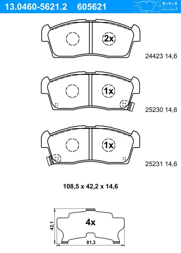 ATE Bremseklodser 13046056212 for CITROËN MITSUBISHI SUZUKI