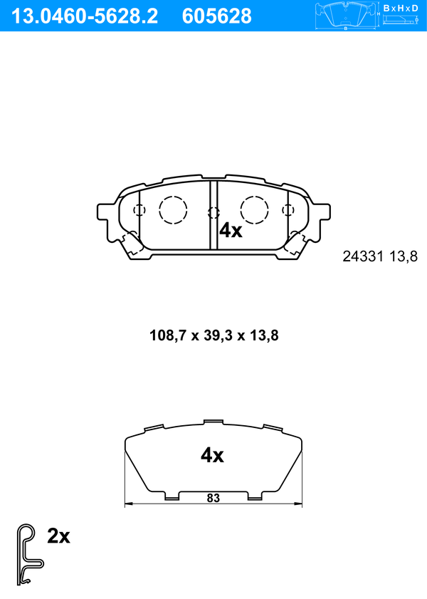 ATE Bremseklodser 13046056282 for SUBARU