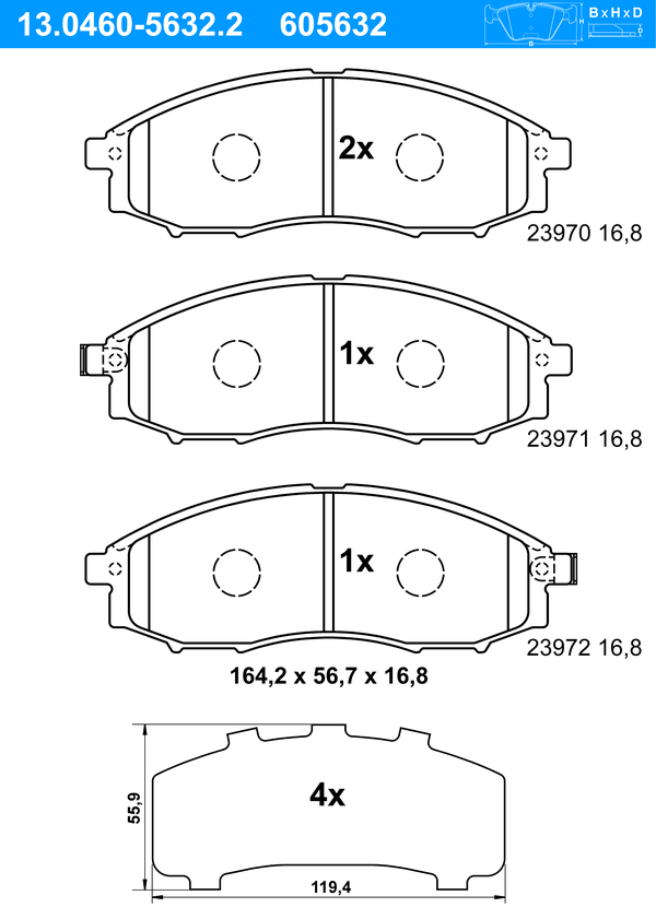 ATE Bremseklodser 13046056322 for NISSAN