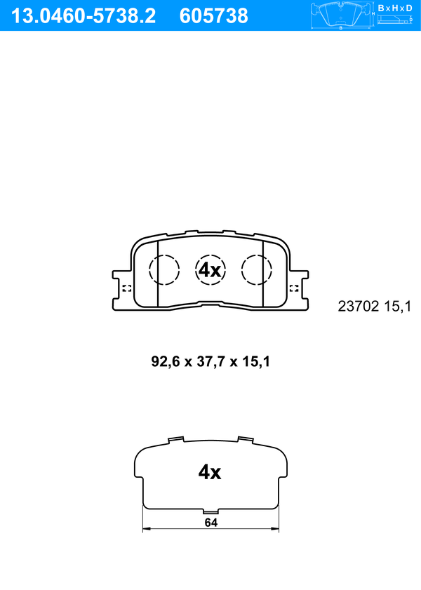 ATE Bremseklodser 13046057382 for TOYOTA
