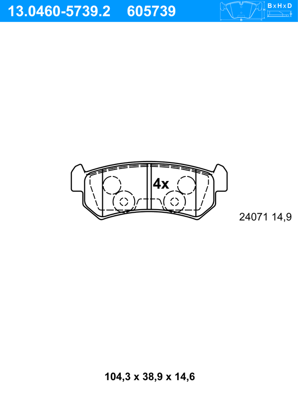 ATE Bremseklodser 13046057392 for DAEWOO
