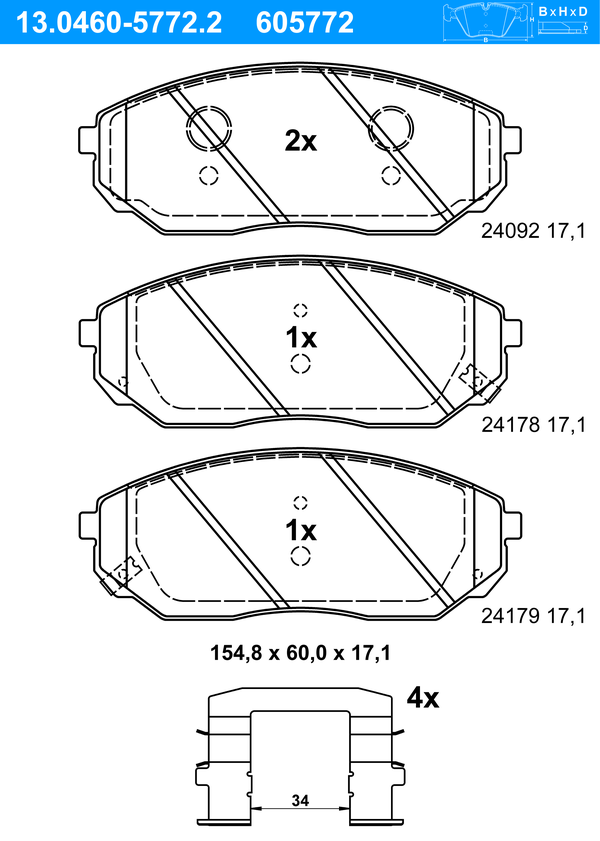 ATE Bremseklodser 13046057722 for KIA