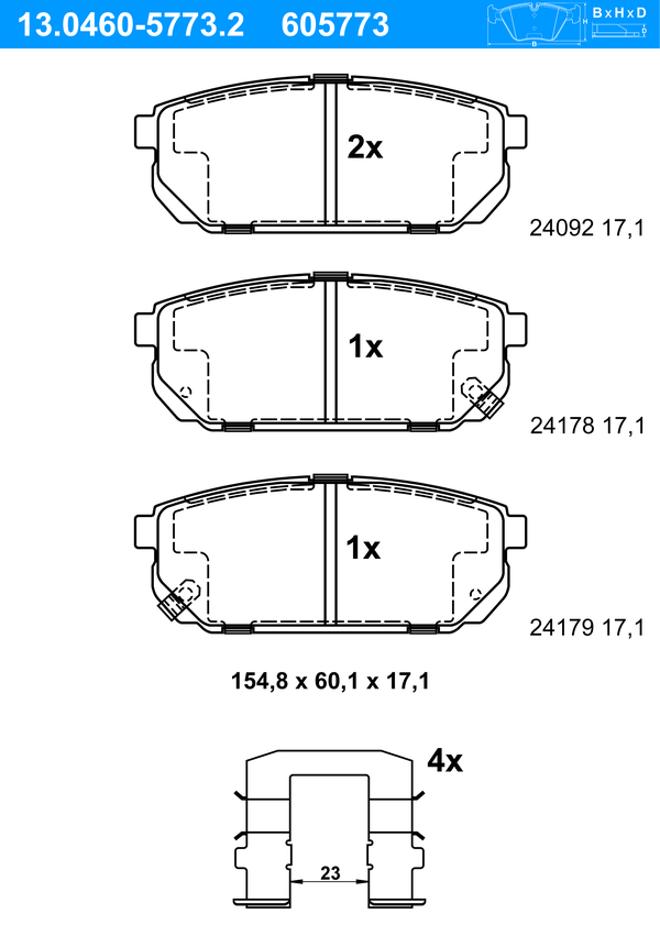 ATE Bremseklodser 13046057732 for KIA