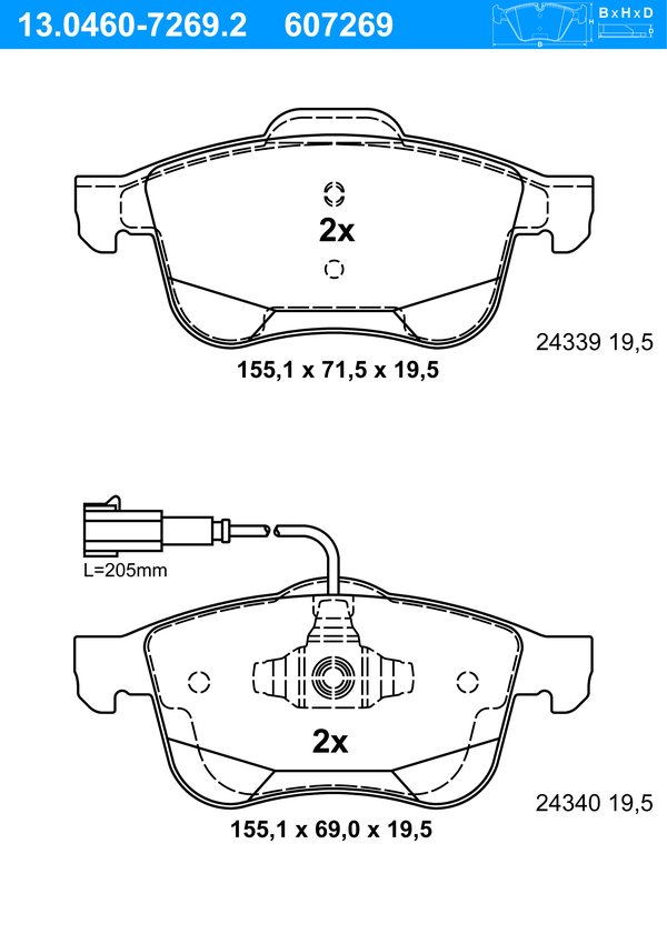 ATE Bremseklodser 13046072692 for FIAT