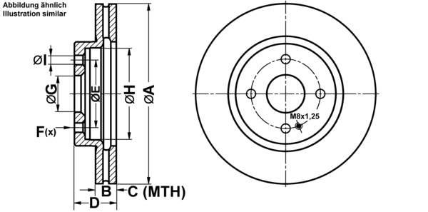 ATE Bremsesæt, skivebremser ijf1415ks6 foraksel ventileret 258mm 23mm for DAIHATSU MAZDA SUZUKI