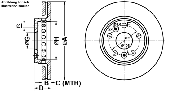 ATE Bremsesæt, skivebremser ijf14180i8 foraksel ventileret 280mm 24mm for MERCEDES-BENZ RENAULT