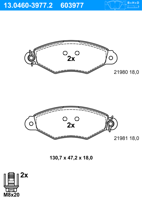 ATE Bremseklodser 13046039772 for CITROËN RENAULT NISSAN
