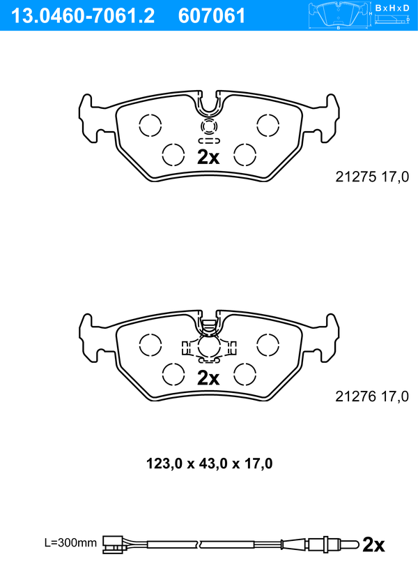 ATE Bremseklodser 13046070612 for PEUGEOT CITROËN FIAT