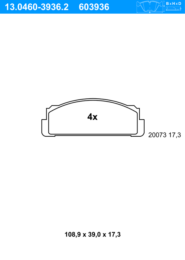 ATE Bremseklodser 13046039362 for FIAT SEAT