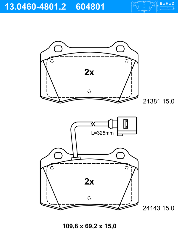 ATE Bremseklodser 13046048012 for SEAT
