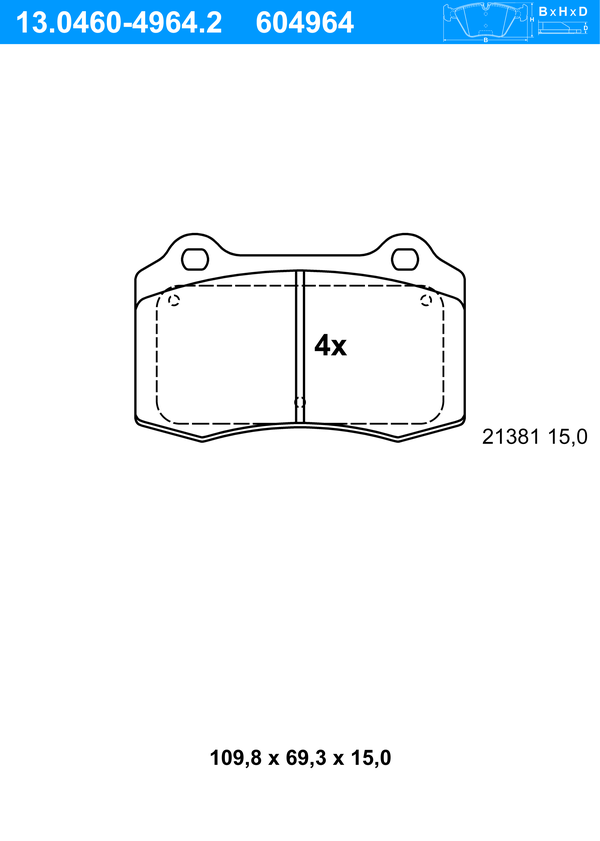 ATE Bremseklodser 13046049642 for VOLVO PEUGEOT JAGUAR SEAT JEEP