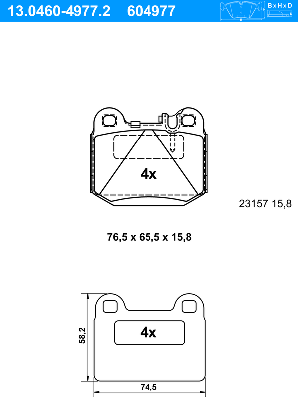 ATE Bremseklodser 13046049772 for MERCEDES-BENZ