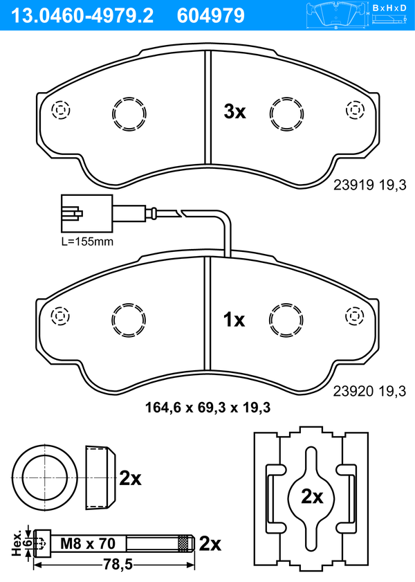ATE Bremseklodser 13046049792 for PEUGEOT CITROËN FIAT