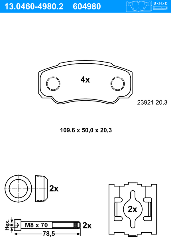 ATE Bremseklodser 13046049802 for PEUGEOT CITROËN FIAT