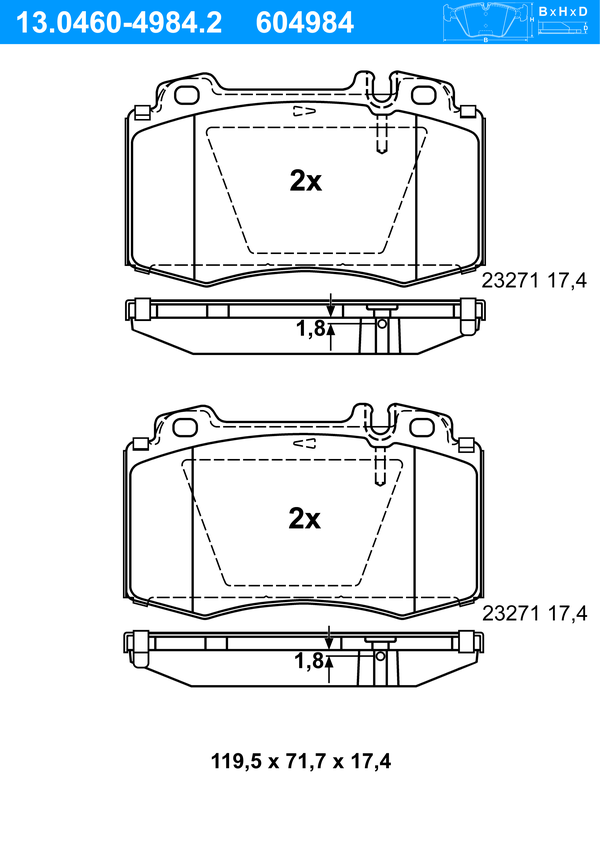 ATE Bremseklodser 13046049842 for MERCEDES-BENZ