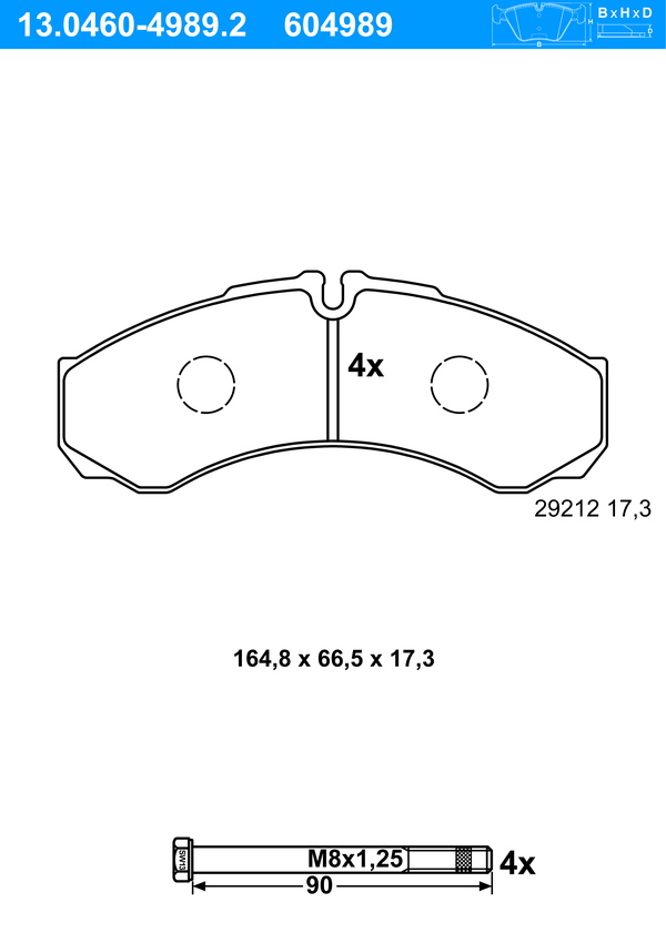ATE Bremseklodser 13046049892 for IVECO