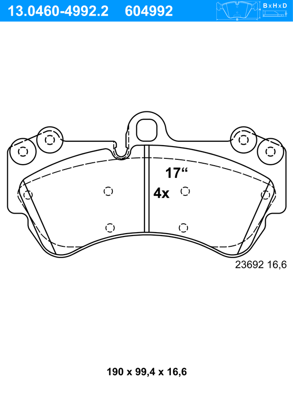 ATE Bremseklodser 13046049922 for MERCEDES-BENZ PORSCHE VAG