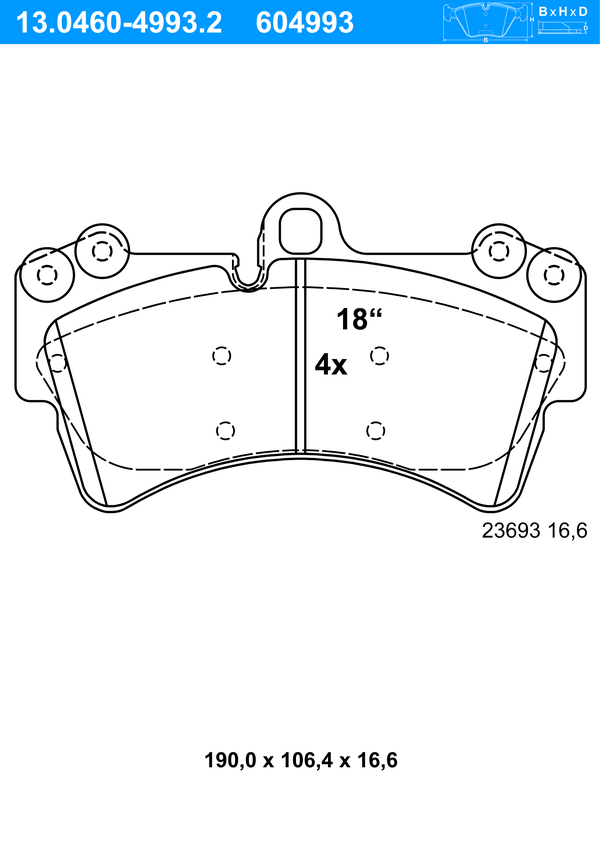 ATE Bremseklodser 13046049932 for PORSCHE VAG