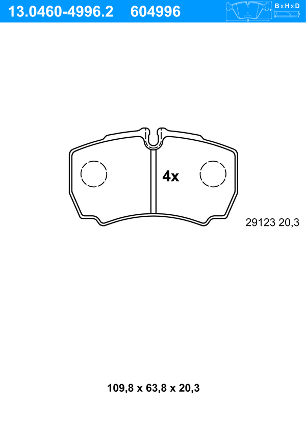 ATE Bremseklodser 13046049962 for IVECO