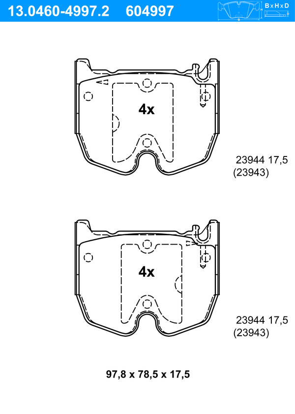 ATE Bremseklodser 13046049972 for MERCEDES-BENZ