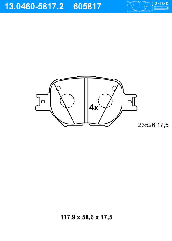 ATE Bremseklodser 13046058172 for TOYOTA