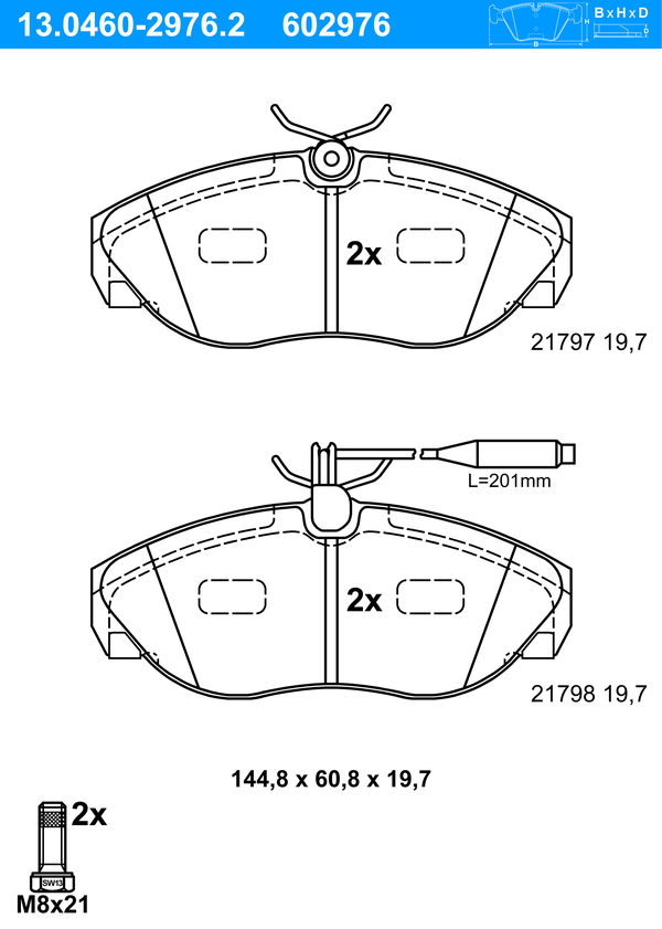 ATE Bremseklodser 13046029762 for PEUGEOT CITROËN FIAT