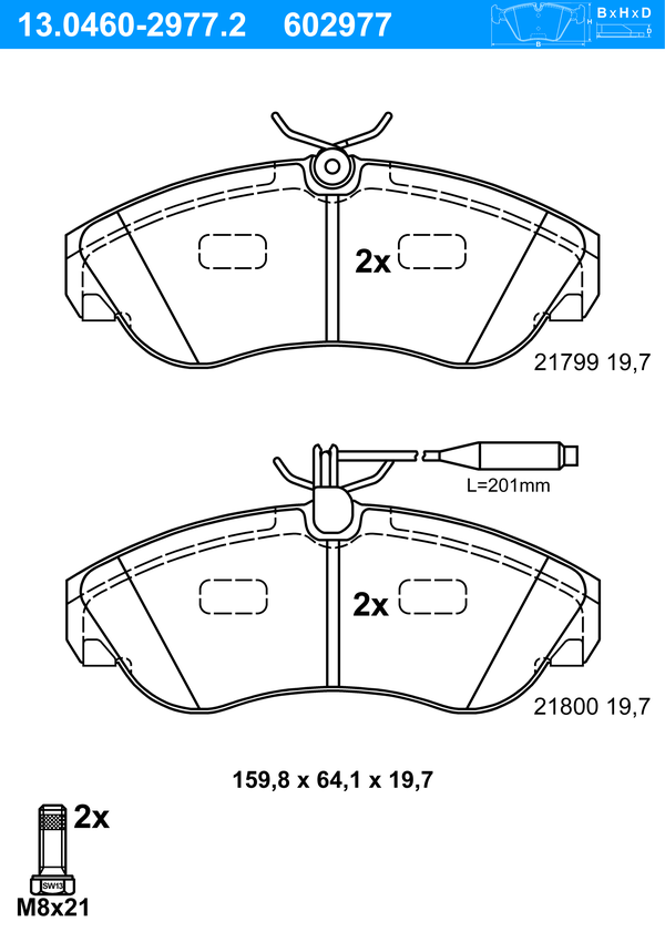 ATE Bremseklodser 13046029772 for PEUGEOT CITROËN FIAT