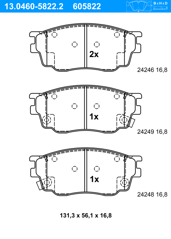 ATE Bremseklodser 13046058222 for MAZDA