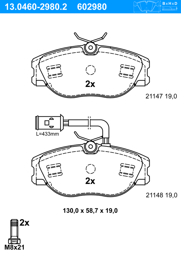 ATE Bremseklodser 13.0460-2980.2 for FIAT ALFA ROMEO
