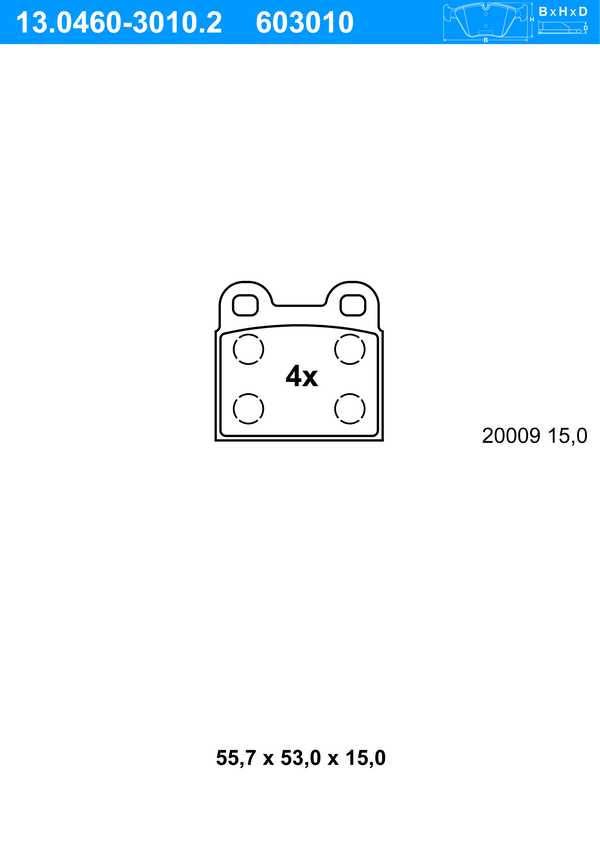 ATE Bremseklodser 13046030102 for DAF VAUXHALL VOLVO TALBOT SAAB NSU VAG