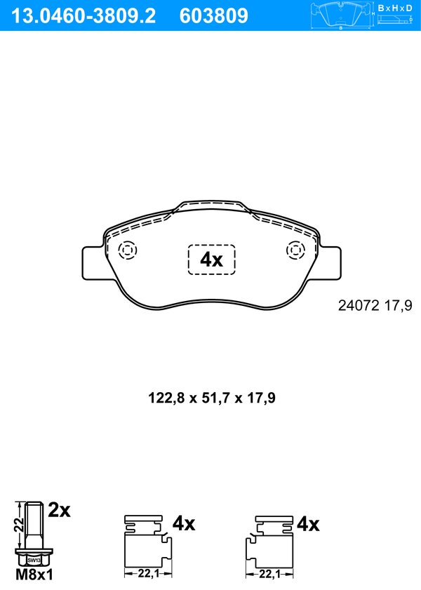 ATE Bremseklodser 13046038092 for FIAT