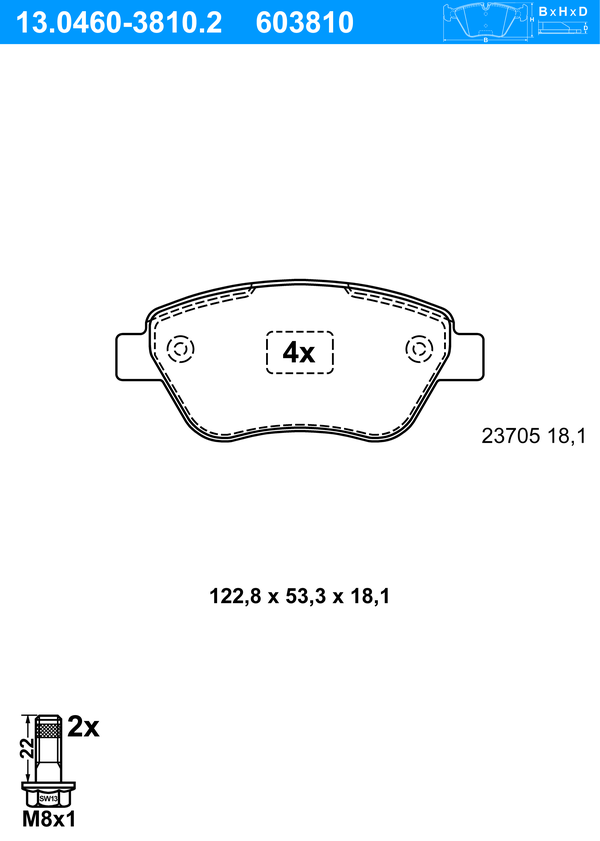 ATE Bremseklodser 13046038102 for FIAT
