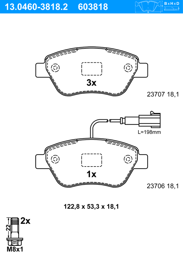 ATE Bremseklodser 13046038182 for PEUGEOT CITROËN FIAT
