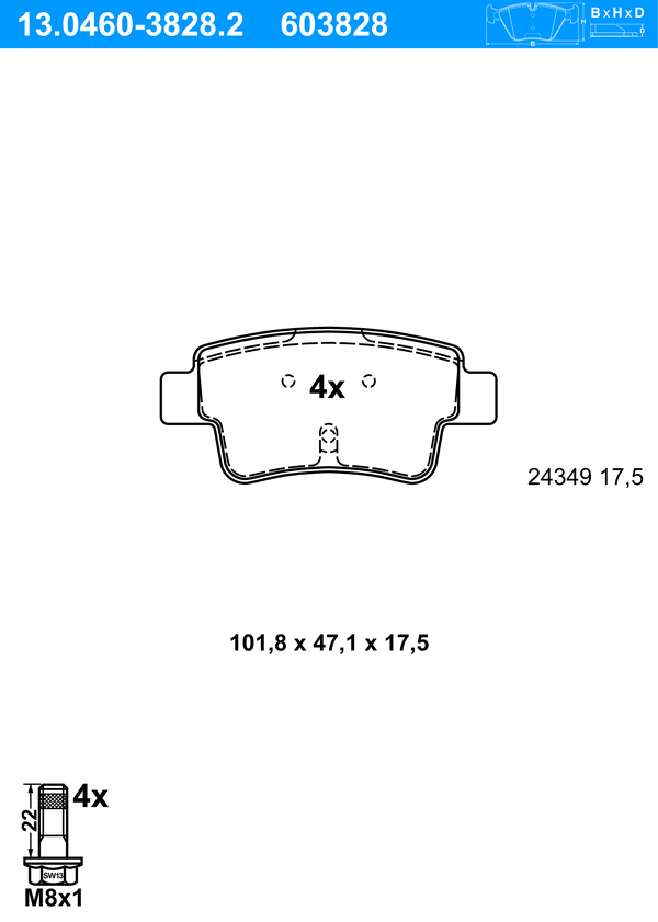 ATE Bremseklodser 13046038282 for FIAT
