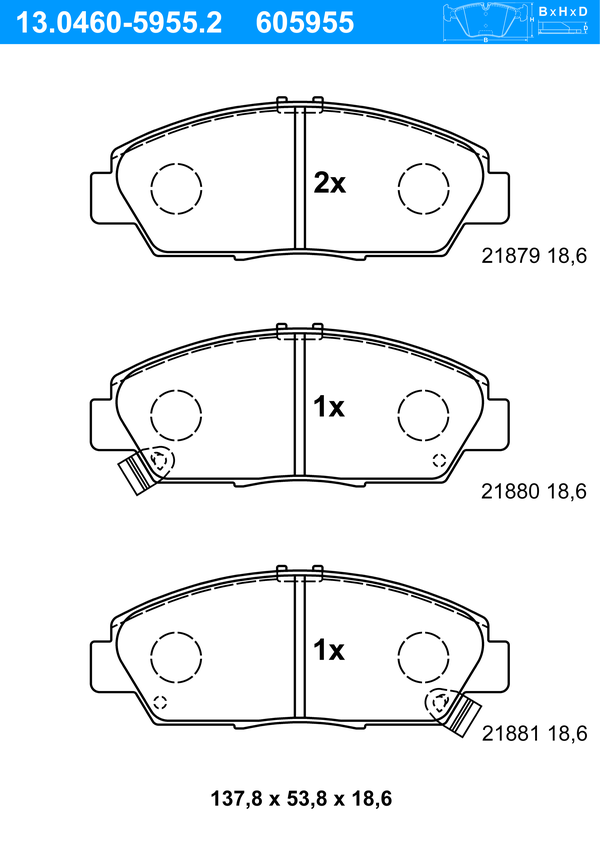 ATE Bremseklodser 13046059552 for HONDA ROVER