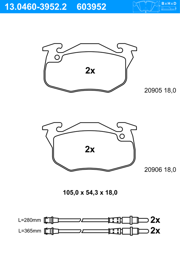 ATE Bremseklodser 13046039522 for PEUGEOT CITROËN