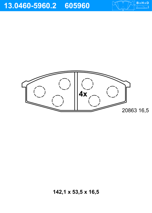 ATE Bremseklodser 13046059602 for NISSAN