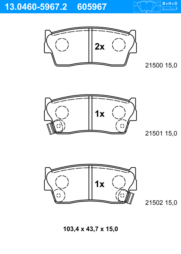 ATE Bremseklodser 13046059672 for SUZUKI