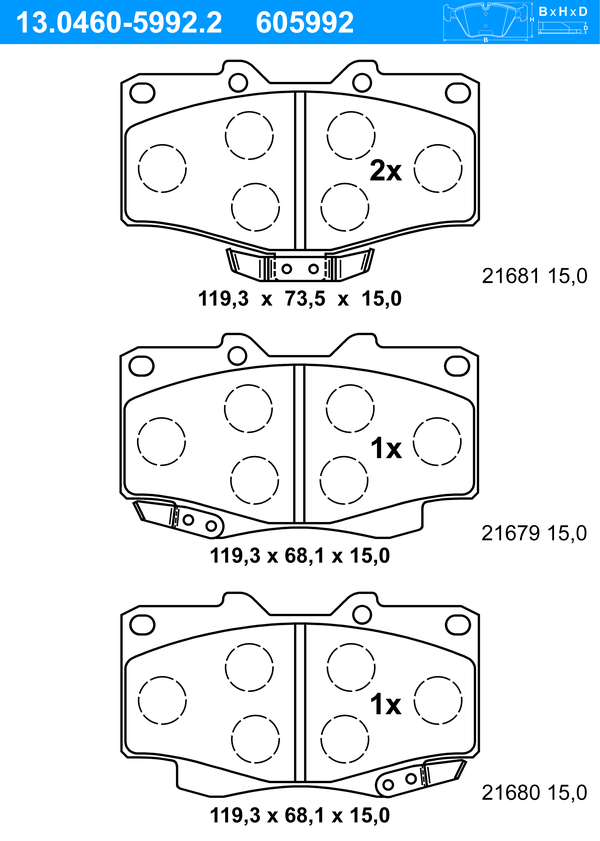 ATE Bremseklodser 13046059922 for TOYOTA