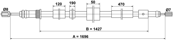 ATE Håndbremsekabel 24372708122 for PEUGEOT