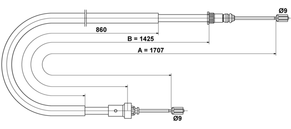 ATE Håndbremsekabel 24372708332 for PEUGEOT